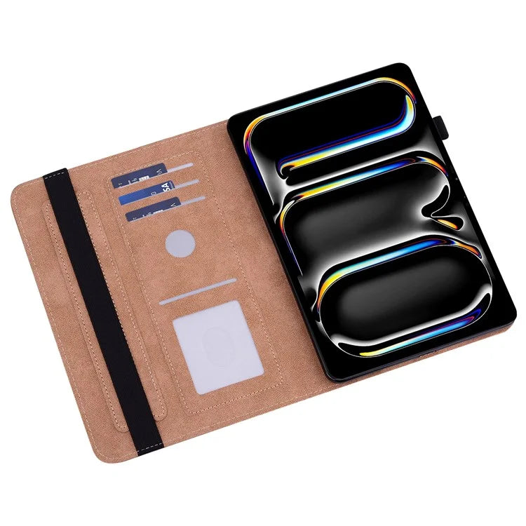 For iPad Pro 13 (2024) Case Line Imprinted PU Leather Card Holder Tablet Stand Cover