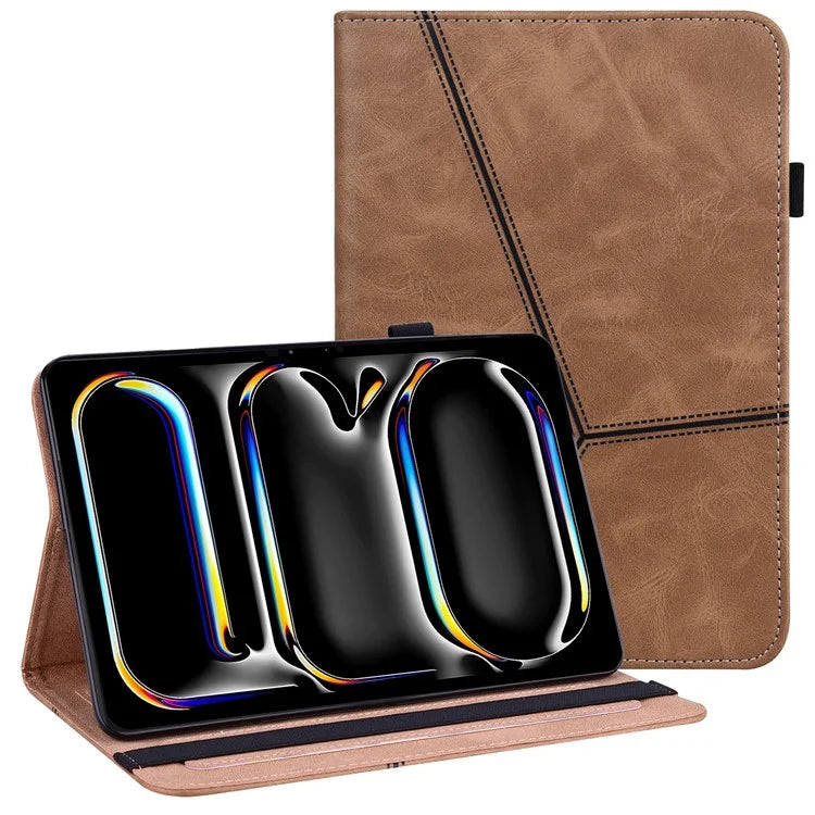 For iPad Pro 13 (2024) Case Line Imprinted PU Leather Card Holder Tablet Stand Cover