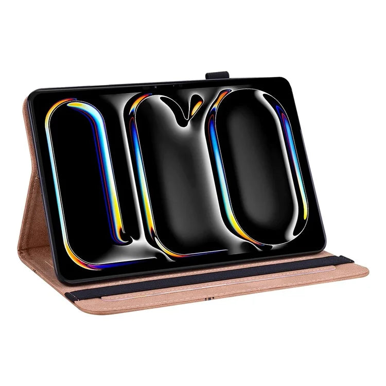 For iPad Pro 13 (2024) Case Line Imprinted PU Leather Card Holder Tablet Stand Cover