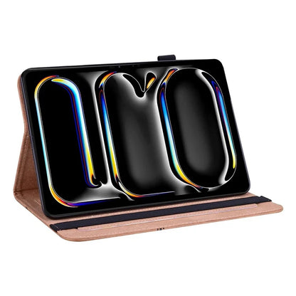 For iPad Pro 13 (2024) Case Line Imprinted PU Leather Card Holder Tablet Stand Cover