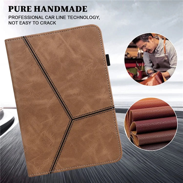 For iPad Pro 13 (2024) Case Line Imprinted PU Leather Card Holder Tablet Stand Cover
