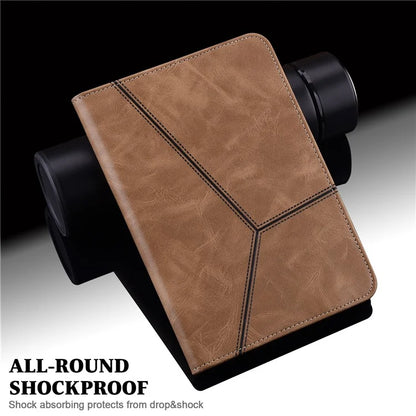 For iPad Pro 13 (2024) Case Line Imprinted PU Leather Card Holder Tablet Stand Cover