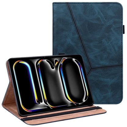 For iPad Pro 13 (2024) Case Line Imprinted PU Leather Card Holder Tablet Stand Cover