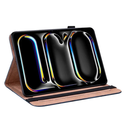 For iPad Pro 13 (2024) Case Line Imprinted PU Leather Card Holder Tablet Stand Cover