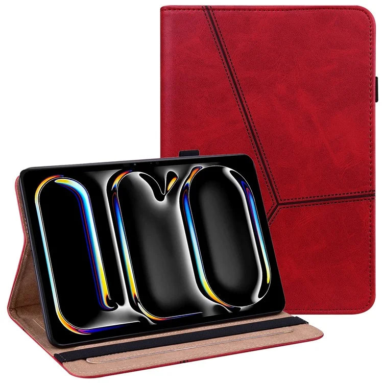 For iPad Pro 13 (2024) Case Line Imprinted PU Leather Card Holder Tablet Stand Cover