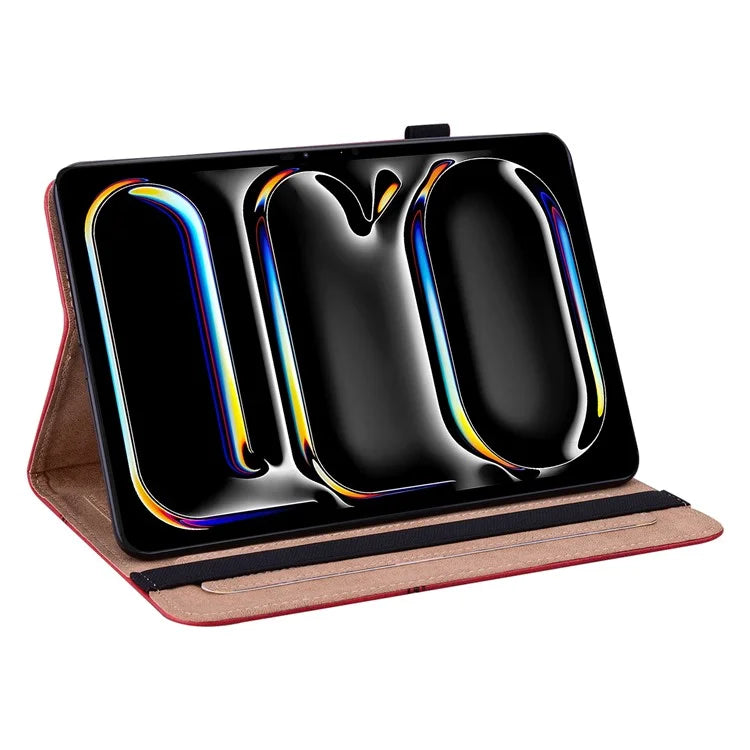 For iPad Pro 13 (2024) Case Line Imprinted PU Leather Card Holder Tablet Stand Cover
