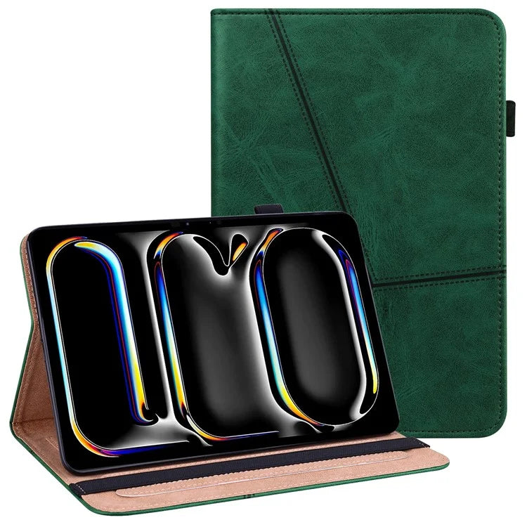 For iPad Pro 13 (2024) Case Line Imprinted PU Leather Card Holder Tablet Stand Cover