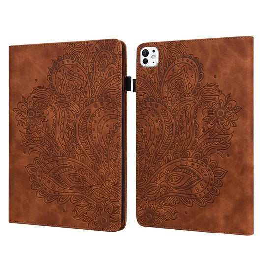 For iPad Pro 11 (2024) Case Flower Pattern Card Holder PU Leather Stand Tablet Cover