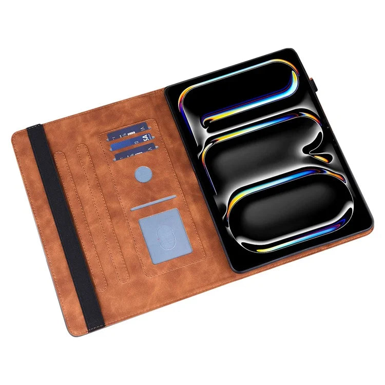 For iPad Pro 11 (2024) Case Flower Pattern Card Holder PU Leather Stand Tablet Cover