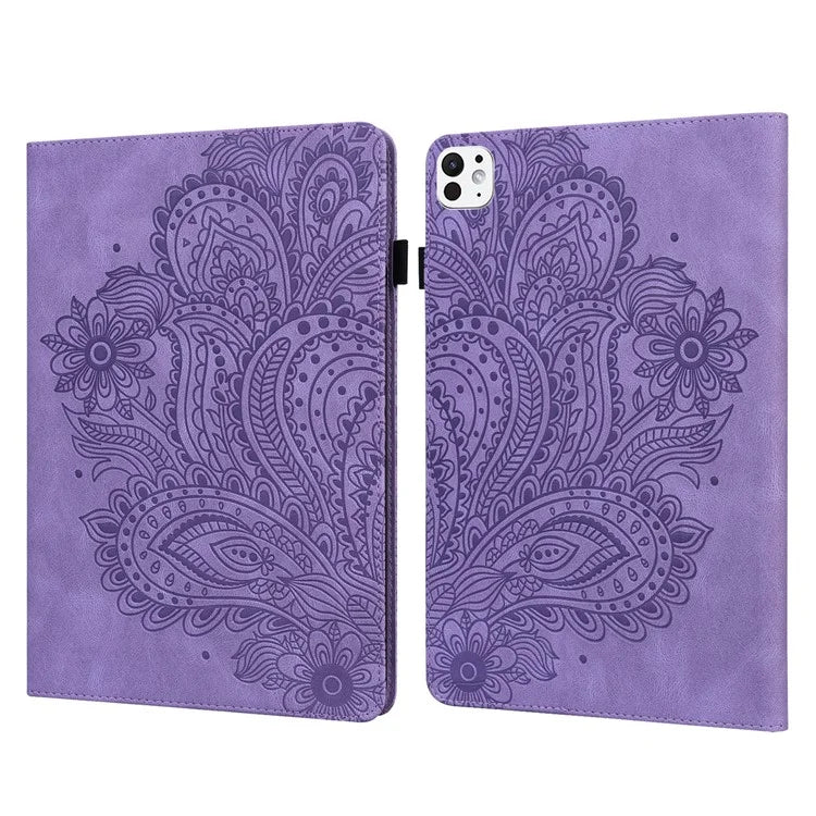 For iPad Pro 11 (2024) Case Flower Pattern Card Holder PU Leather Stand Tablet Cover