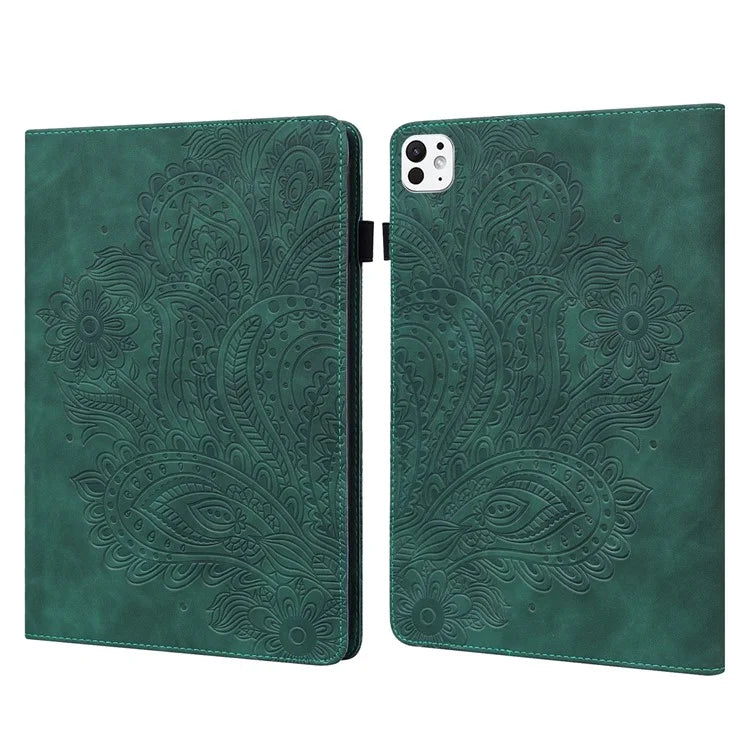 For iPad Pro 11 (2024) Case Flower Pattern Card Holder PU Leather Stand Tablet Cover