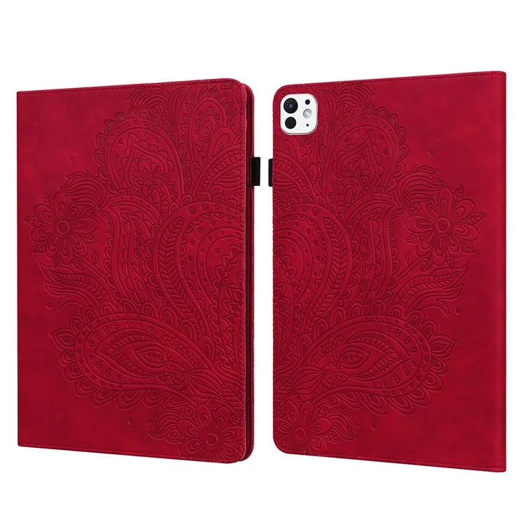 For iPad Pro 11 (2024) Case Flower Pattern Card Holder PU Leather Stand Tablet Cover