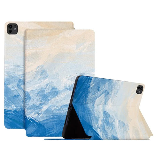 For iPad Pro 11 (2024) Case Auto Sleep / Wake Leather Tablet Cover Oil Painting