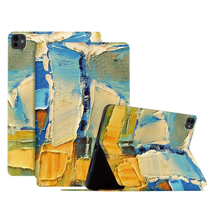 For iPad Pro 11 (2024) Case Auto Sleep / Wake Leather Tablet Cover Oil Painting