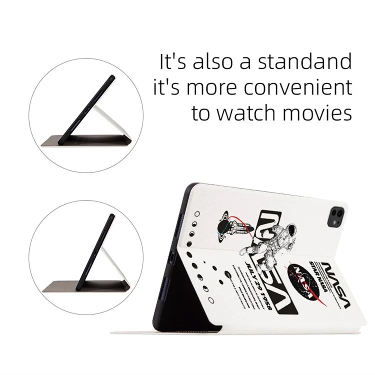 For iPad Pro 11 (2024) Case Leather Stand Smart Tablet Cover Astronaut Pattern