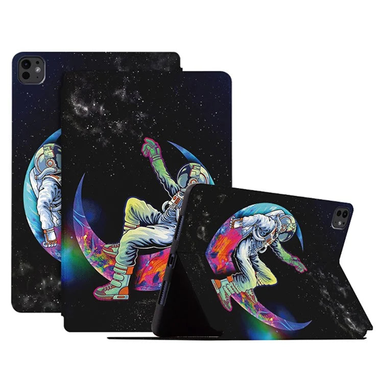 For iPad Pro 11 (2024) Case Leather Stand Smart Tablet Cover Astronaut Pattern