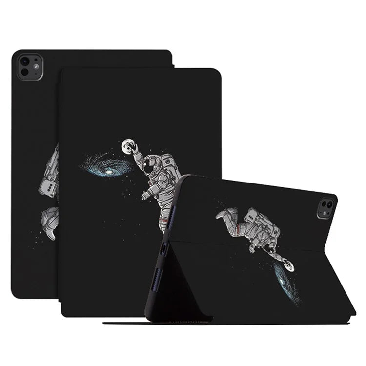 For iPad Pro 11 (2024) Case Leather Stand Smart Tablet Cover Astronaut Pattern