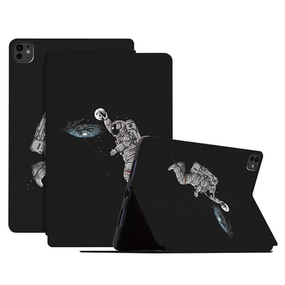 For iPad Pro 11 (2024) Case Leather Stand Smart Tablet Cover Astronaut Pattern