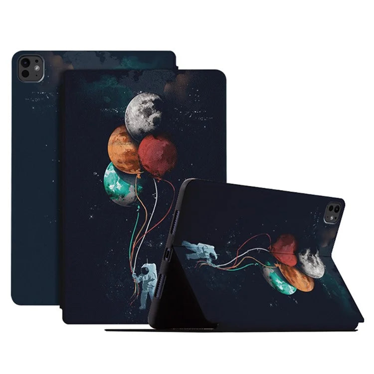For iPad Pro 11 (2024) Case Leather Stand Smart Tablet Cover Astronaut Pattern