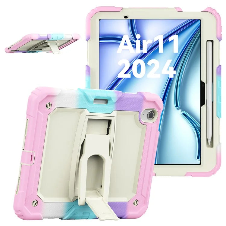For iPad Air 11 (2024) Case PC+Silicone Kickstand Pen Slot Tablet Cover with Shoulder Strap