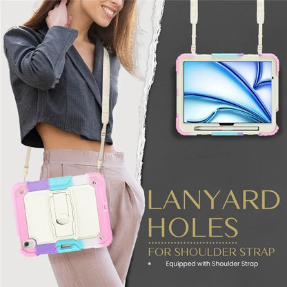 For iPad Air 11 (2024) Case PC+Silicone Kickstand Pen Slot Tablet Cover with Shoulder Strap