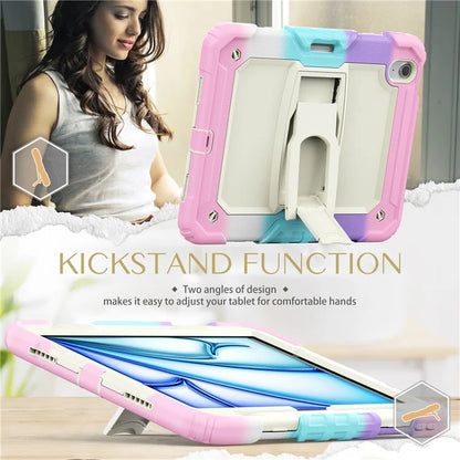 For iPad Air 11 (2024) Case PC+Silicone Kickstand Pen Slot Tablet Cover with Shoulder Strap
