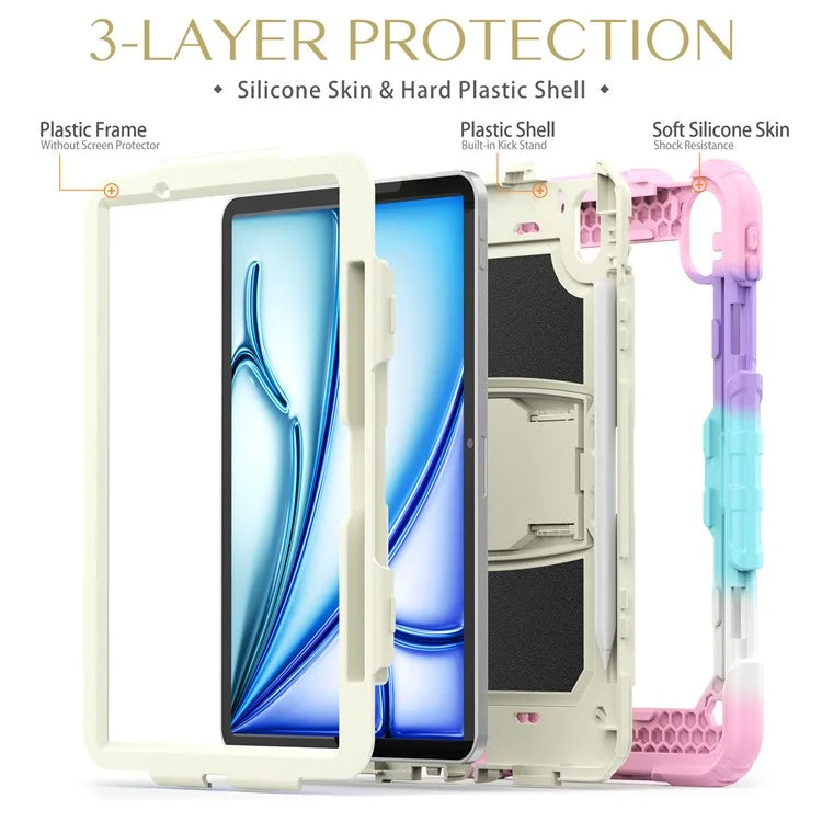 For iPad Air 11 (2024) Case PC+Silicone Kickstand Pen Slot Tablet Cover with Shoulder Strap