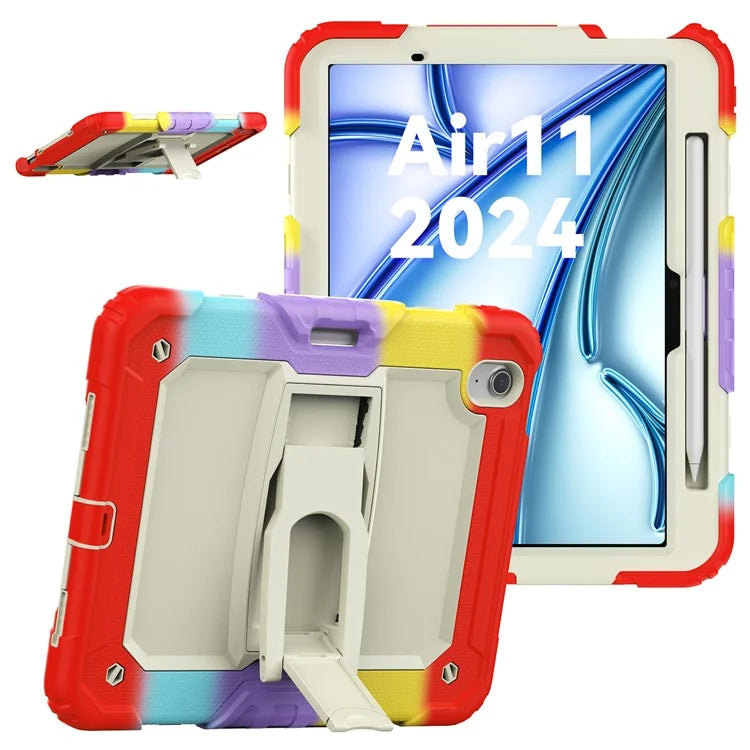 For iPad Air 11 (2024) Case PC+Silicone Kickstand Pen Slot Tablet Cover with Shoulder Strap