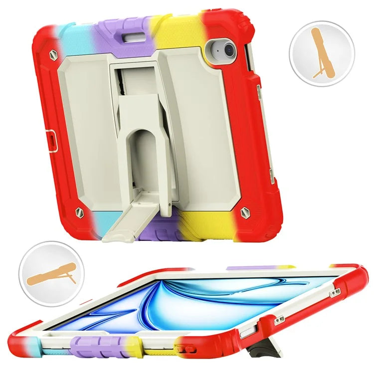 For iPad Air 11 (2024) Case PC+Silicone Kickstand Pen Slot Tablet Cover with Shoulder Strap