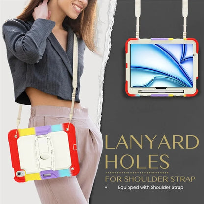 For iPad Air 11 (2024) Case PC+Silicone Kickstand Pen Slot Tablet Cover with Shoulder Strap