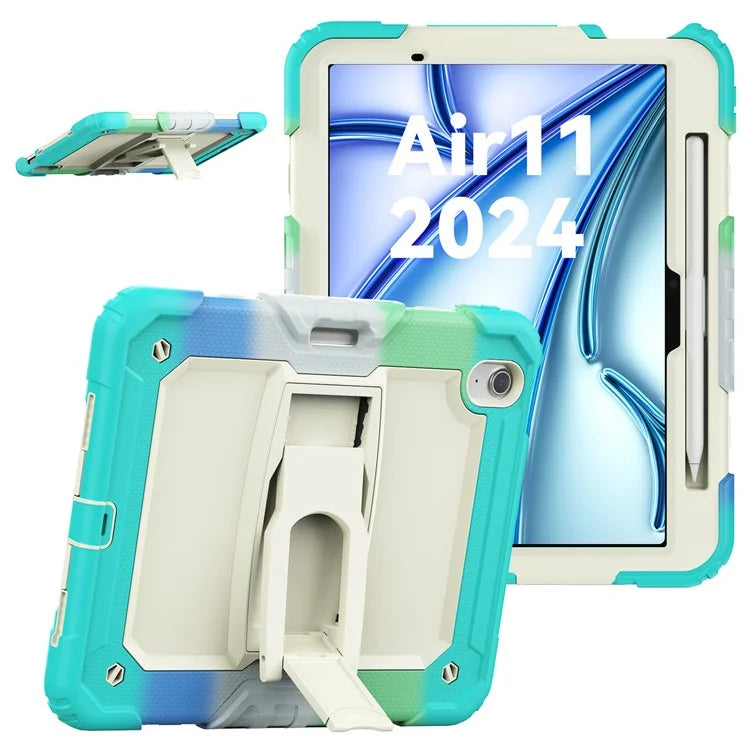 For iPad Air 11 (2024) Case PC+Silicone Kickstand Pen Slot Tablet Cover with Shoulder Strap