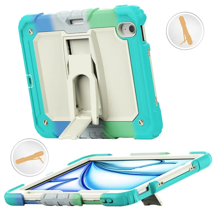 For iPad Air 11 (2024) Case PC+Silicone Kickstand Pen Slot Tablet Cover with Shoulder Strap