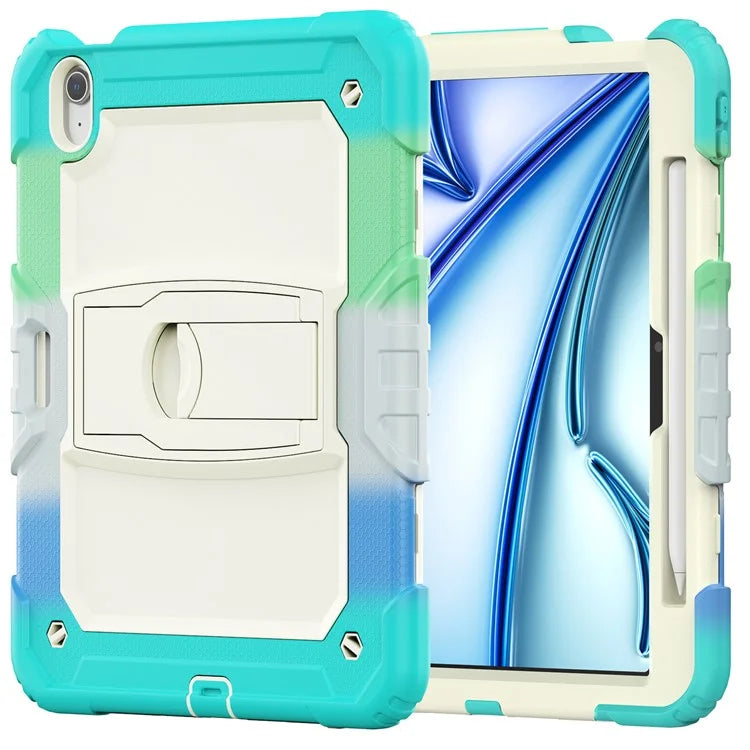 For iPad Air 11 (2024) Case PC+Silicone Kickstand Pen Slot Tablet Cover with Shoulder Strap