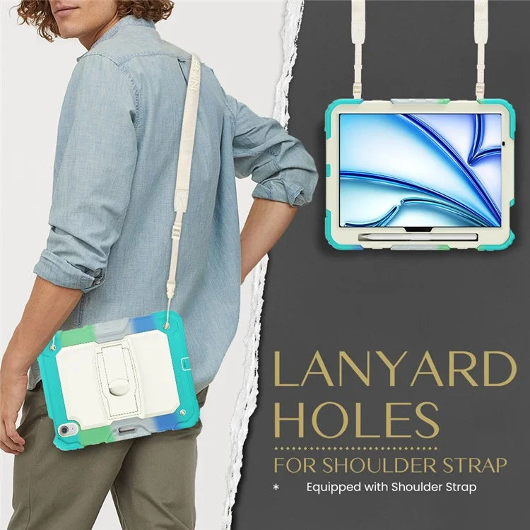 For iPad Air 11 (2024) Case PC+Silicone Kickstand Pen Slot Tablet Cover with Shoulder Strap