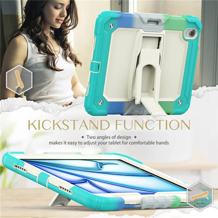 For iPad Air 11 (2024) Case PC+Silicone Kickstand Pen Slot Tablet Cover with Shoulder Strap