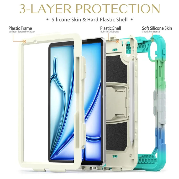 For iPad Air 11 (2024) Case PC+Silicone Kickstand Pen Slot Tablet Cover with Shoulder Strap