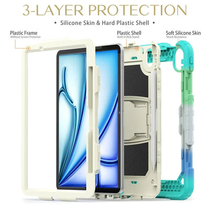 For iPad Air 11 (2024) Case PC+Silicone Kickstand Pen Slot Tablet Cover with Shoulder Strap