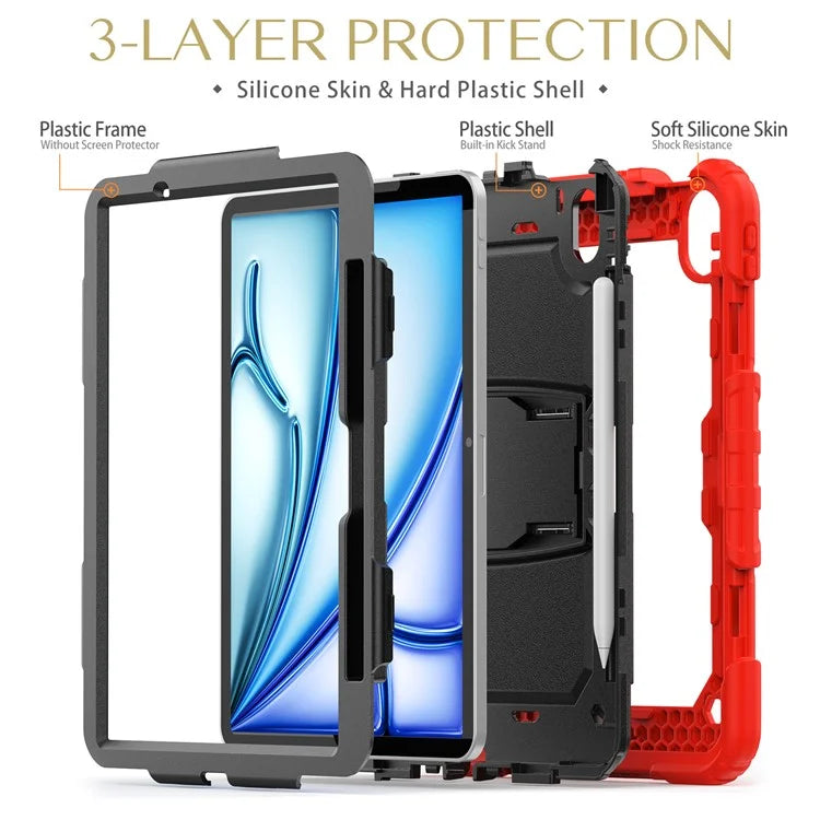 For iPad Air 11 (2024) Case PC+Silicone Tablet Cover with Shoulder Strap