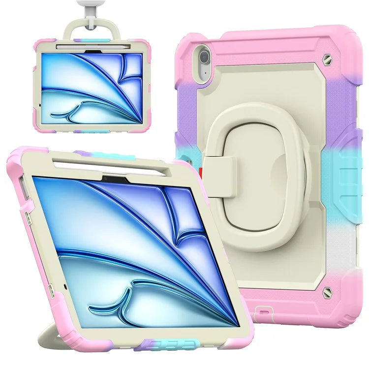 For iPad Air 11 (2024) Case Rotate Handle PC+Silicone Tablet Cover with Shoulder Strap