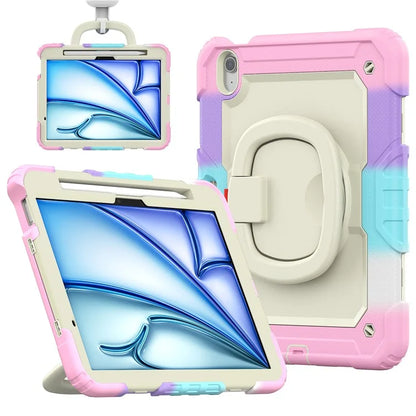 For iPad Air 11 (2024) Case Rotate Handle PC+Silicone Tablet Cover with Shoulder Strap