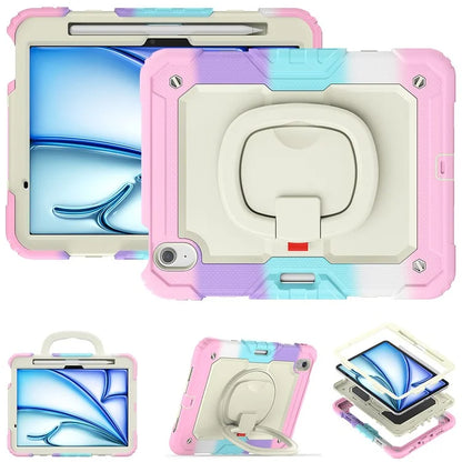 For iPad Air 11 (2024) Case Rotate Handle PC+Silicone Tablet Cover with Shoulder Strap