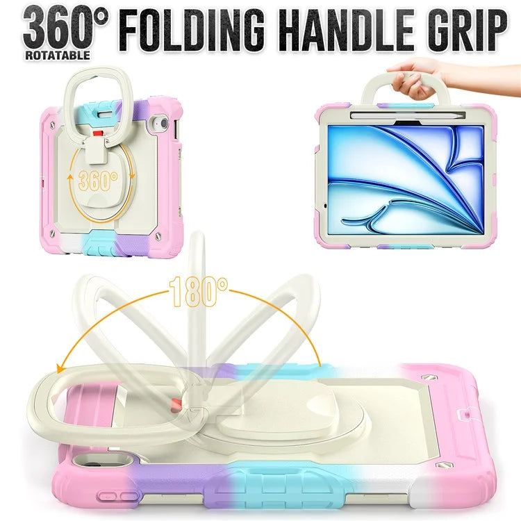 For iPad Air 11 (2024) Case Rotate Handle PC+Silicone Tablet Cover with Shoulder Strap