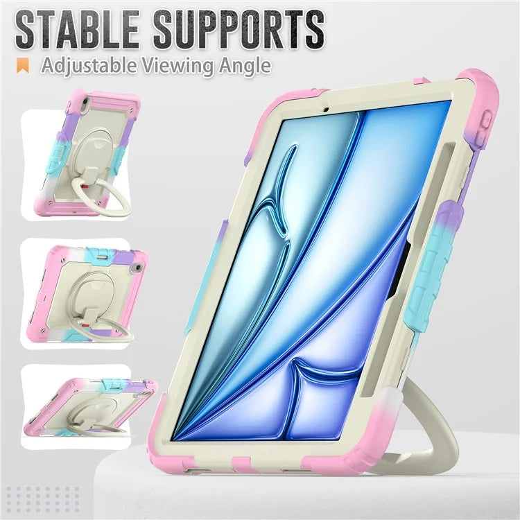 For iPad Air 11 (2024) Case Rotate Handle PC+Silicone Tablet Cover with Shoulder Strap