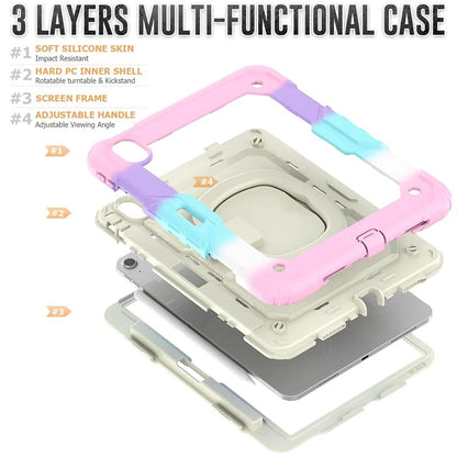 For iPad Air 11 (2024) Case Rotate Handle PC+Silicone Tablet Cover with Shoulder Strap