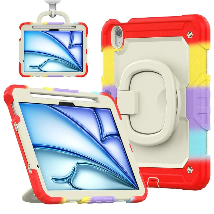 For iPad Air 11 (2024) Case Rotate Handle PC+Silicone Tablet Cover with Shoulder Strap