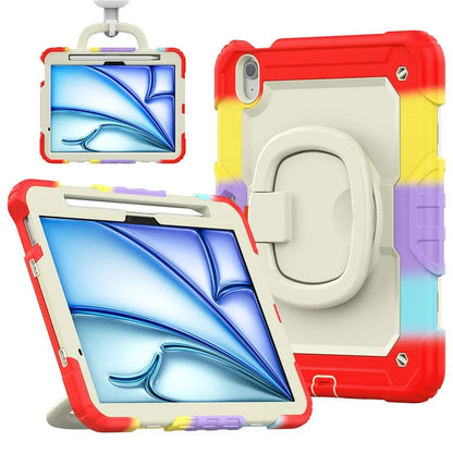 For iPad Air 11 (2024) Case Rotate Handle PC+Silicone Tablet Cover with Shoulder Strap