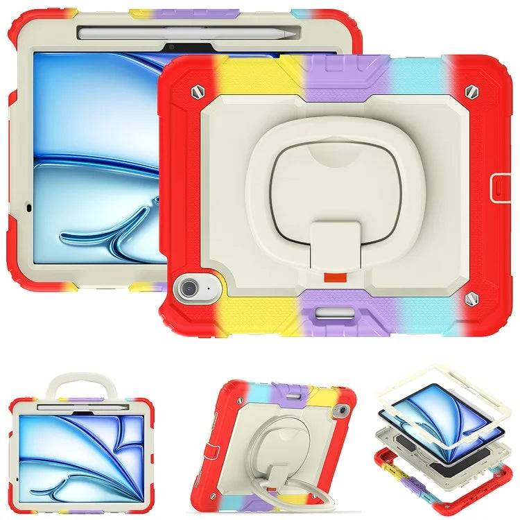For iPad Air 11 (2024) Case Rotate Handle PC+Silicone Tablet Cover with Shoulder Strap