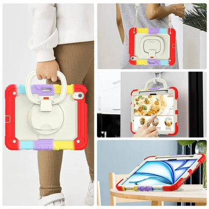 For iPad Air 11 (2024) Case Rotate Handle PC+Silicone Tablet Cover with Shoulder Strap