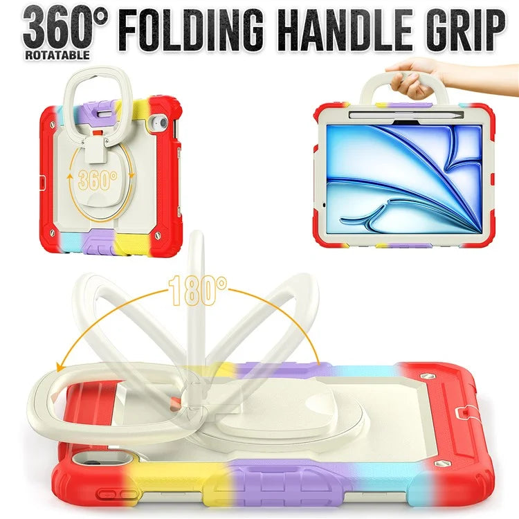 For iPad Air 11 (2024) Case Rotate Handle PC+Silicone Tablet Cover with Shoulder Strap