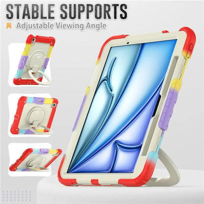 For iPad Air 11 (2024) Case Rotate Handle PC+Silicone Tablet Cover with Shoulder Strap